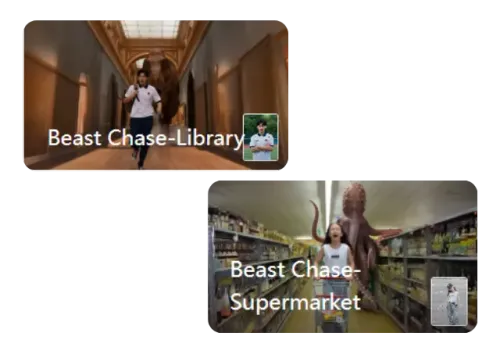 Select library or supermarket scene for AI Beast Chase video creation