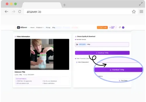 Select the quality resolution you want to download and download the tiktok video
