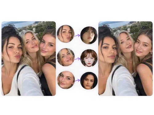 Match a Different Replacement Face to Each Person in a Group Photo